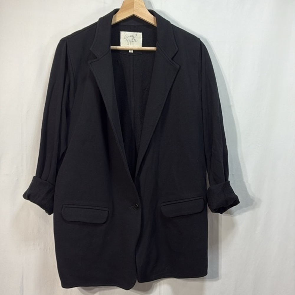🛁 Grey State black French terry cloth knit single button blazer